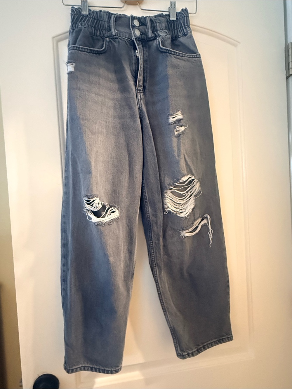 All Saints Gray Distressed Boyfriend Jeans
